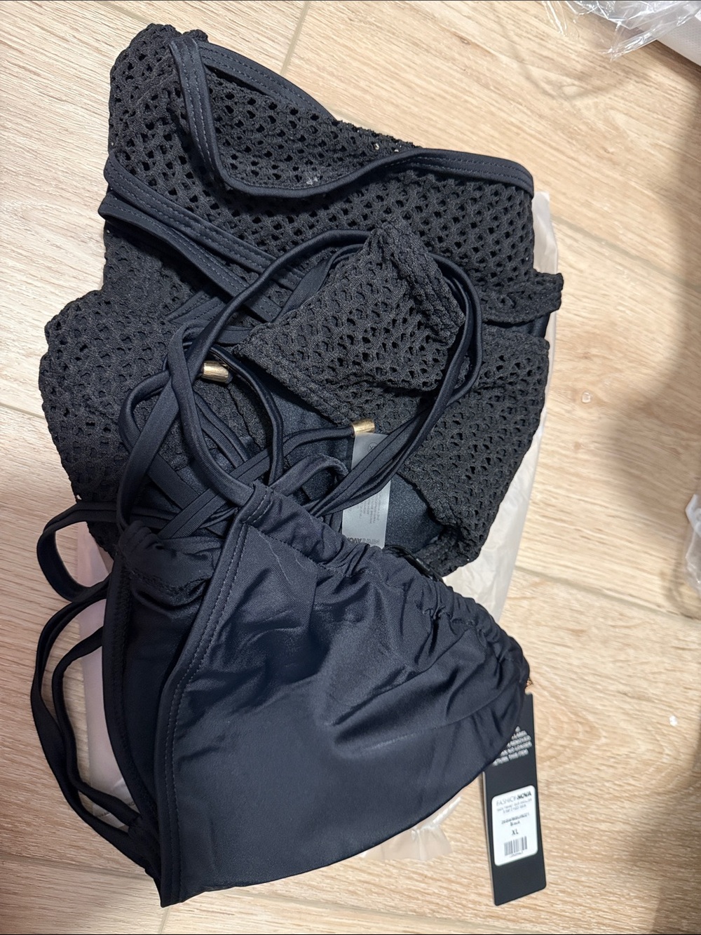 Fashion Nova Black One-Piece Swim Suit with Crochet Detail
